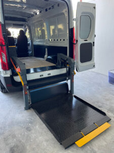 Custom manufactured cargo lift installed in van